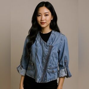 Dex Asymmetrical Zip  Jacket blue NWT small denim,business casual,costal cowgirl